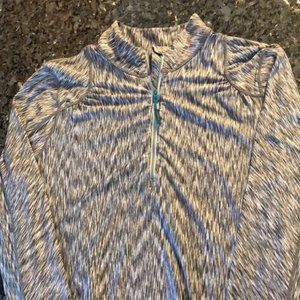 Athleta White and Grey Elite Striped Half Zip Athletic Pullover